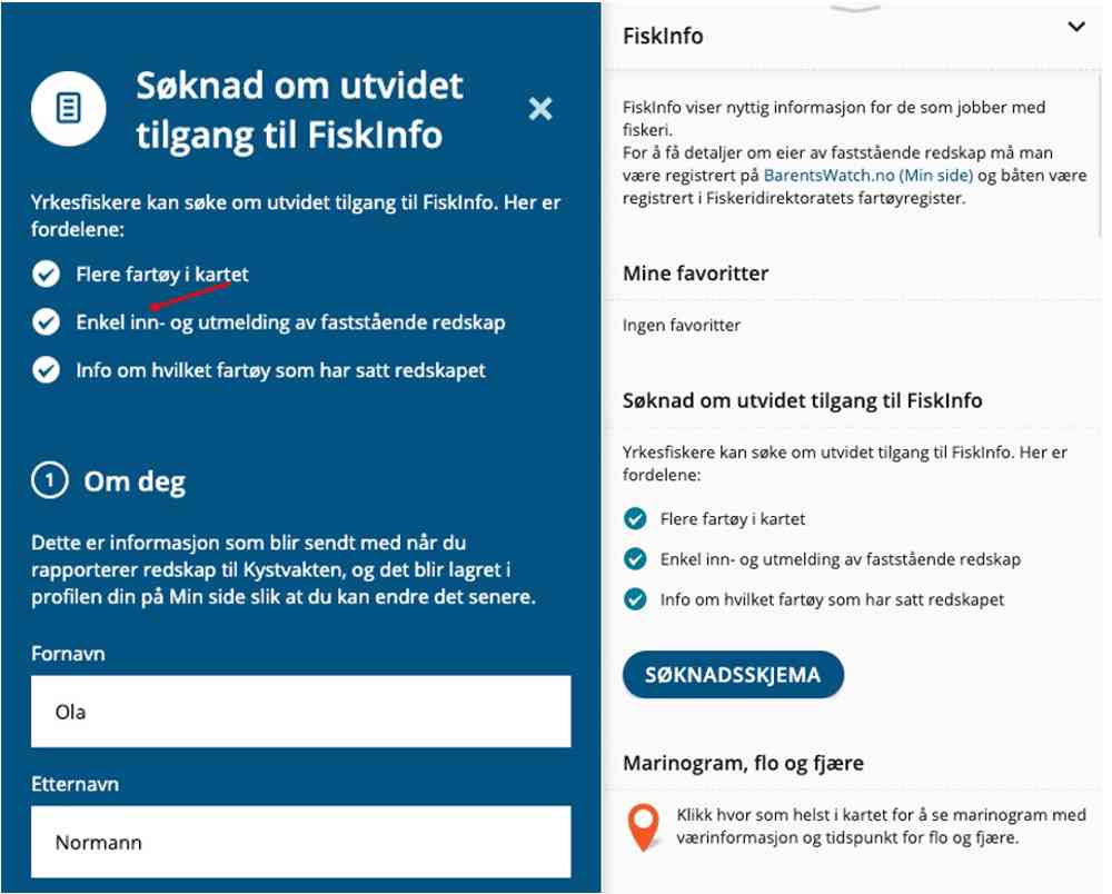 Søknadskjema FiskInfo.