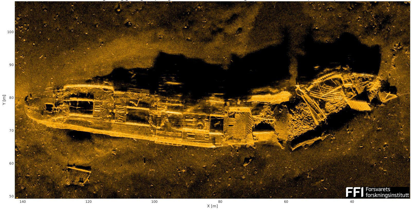 På dumpefeltet i Skagerrak ble dette vraket fotografert på 600 meters dyp. Foto: FFI Forsvarets forskningsinstitutt.