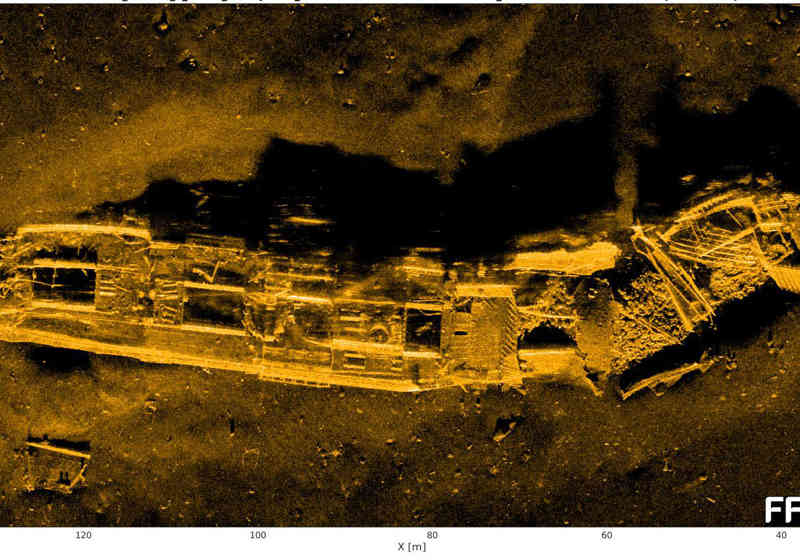 På dumpefeltet i Skagerrak ble dette vraket fotografert på 600 meters dyp. Foto: FFI Forsvarets forskningsinstitutt.