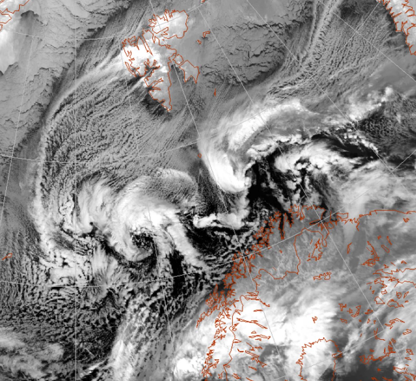 Satellittbilde av intense og kortvarige polare lavtrykk. 