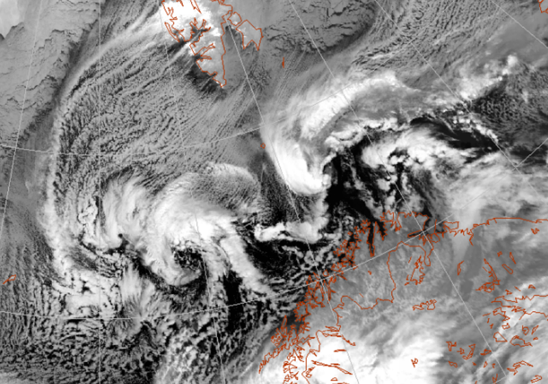 Satellittbilde av intense og kortvarige polare lavtrykk. 