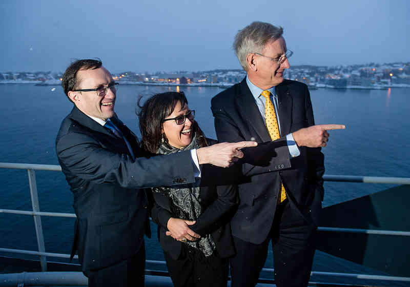 Arktisk råd, her representert ved Espen Barth Eide, Leona Aglukkaq og Carl Bildt på Tromsø-besøk. Foto: Lars Åke Andersen/UD