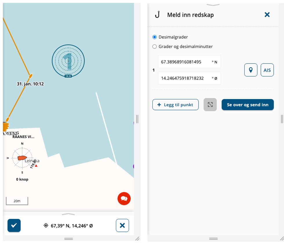 Markørfelt vises i kartet.