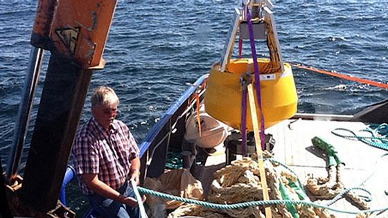 Bøyen som ble satt ut ved Kragerø i juni viser blant annet vann- og lufttemperatur i sanntid. Foto: Havforskningsinstituttet.