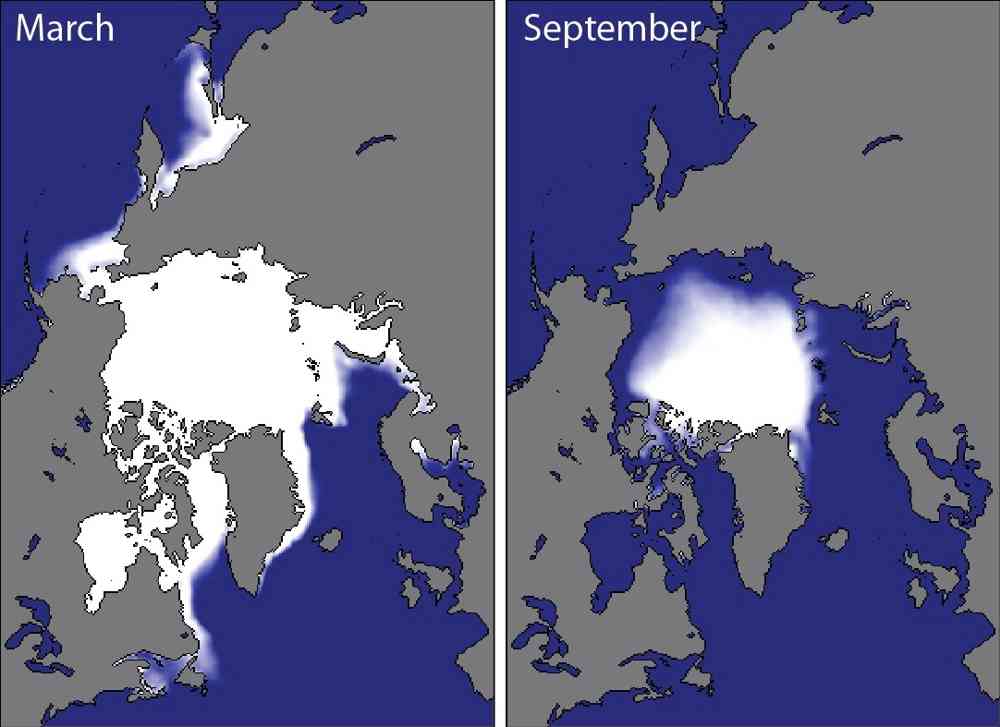 Det maritime arktis sin størrelse kan illustreres gjennom isens maksimale utbredelse. Ill.: UiT Norges arktiske universitet.