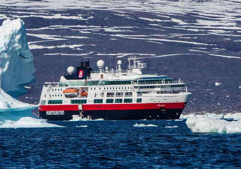 Hurtigruten sitt skip MS Fram, skal til Nordvestpassasjen. Foto: Chelsea Claus/HURTIGRUTEN.