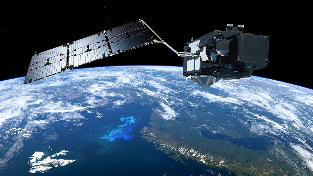 Sentinel-3 i bane over Norge. Illustrasjonsbilde: ESA.
