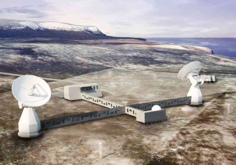 Kartverkets nye geodetiske jordobservatorium ved Brandallaguna, Ny-Ålesund skal stå klart i 2018. Illustrasjon: LPA Arkitekter/Rambøll.